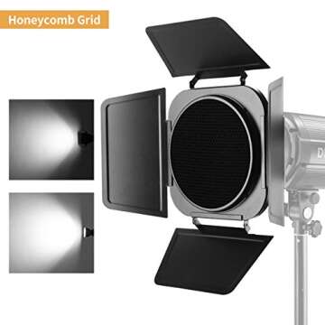 JINBEI Modifier Barn Door with Honeycomb Grid Bowens Mount with 7.9"/ 20cm Standard Reflector 3 Color Filter Gels Accessories Kit for Pro Studio Photography (Blue Yellow Red)