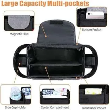 YWHWLX Universal Stroller Organizer With Cup Holders, Stroller Accessories Organizer Holder Fits Most Strollers for Bottle,Diaper,Phone,Keys,Toys (Grey)