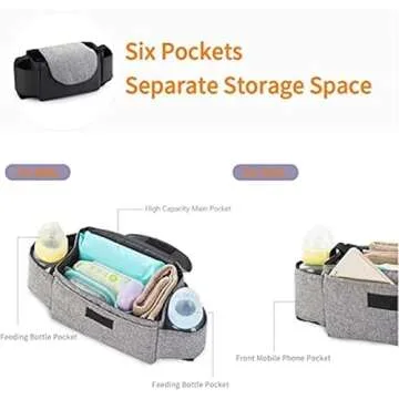 YWHWLX Universal Stroller Organizer With Cup Holders, Stroller Accessories Organizer Holder Fits Most Strollers for Bottle,Diaper,Phone,Keys,Toys (Grey)