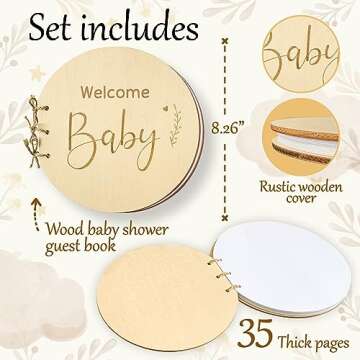 Stofinity Wooden Baby Shower Guest Book Alternatives for Girl - Welcome Baby Shower Sign in Guest Bo...