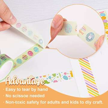 Whaline 12 Rolls Happy Easter Washi Tape Colorful Spring Flower Masking Tape Easter Rabbit Bunny Egg Pattern Decorative Paper Sticker for Easter Birthday Holiday Scrapbook DIY Craft Gift Wrapping