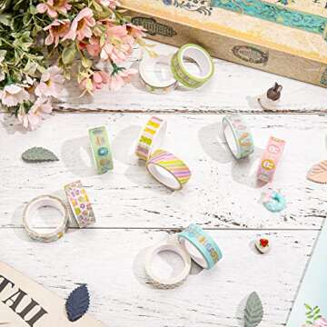 Whaline 12 Rolls Happy Easter Washi Tape Colorful Spring Flower Masking Tape Easter Rabbit Bunny Egg Pattern Decorative Paper Sticker for Easter Birthday Holiday Scrapbook DIY Craft Gift Wrapping