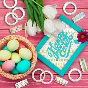 Whaline 12 Rolls Happy Easter Washi Tape Colorful Spring Flower Masking Tape Easter Rabbit Bunny Egg Pattern Decorative Paper Sticker for Easter Birthday Holiday Scrapbook DIY Craft Gift Wrapping