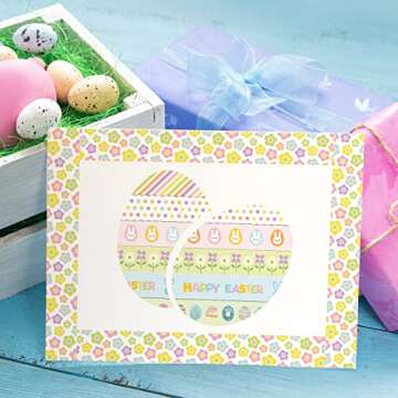 Whaline 12 Rolls Happy Easter Washi Tape Colorful Spring Flower Masking Tape Easter Rabbit Bunny Egg Pattern Decorative Paper Sticker for Easter Birthday Holiday Scrapbook DIY Craft Gift Wrapping