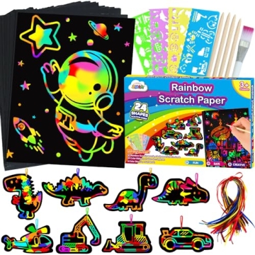 ZMLM Scratch Paper Art Set for Kids: Rainbow Magic Scratch Off Art Craft Supplies Kit Birthday Party...