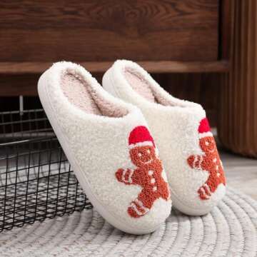 Afellicy Womens Gingerbread Man Slippers Christmas Slippers Holiday Slippers Red Orange Brown