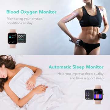 SKG Smart Watch for Women, Fitness Tracker with 5ATM Swimming Waterproof, Sleep Monitor, 1.7'' Touch Screen Smartwatch Fitness Watch for Android-iPhone iOS,V7 Pink