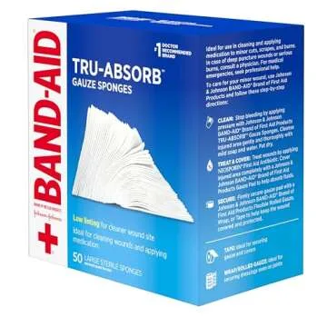 Band Aid Brand First Aid Products Tru-Absorb Sterile Gauze Sponges for Cleaning and Cushioning Minor Wounds, Cuts & Burns, Low-Lint Design, Individually Wrapped 4 in by 4 in Pads