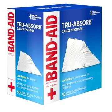Band Aid Brand First Aid Products Tru-Absorb Sterile Gauze Sponges for Cleaning and Cushioning Minor Wounds, Cuts & Burns, Low-Lint Design, Individually Wrapped 4 in by 4 in Pads