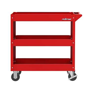 Service Tool Cart Tool Organizers - New Design in 2018, Easy to Assembly, 4 castors for Move, Most Stable for DIY Working, Garage Storage Roller cart, Dollies 3 trays Red color