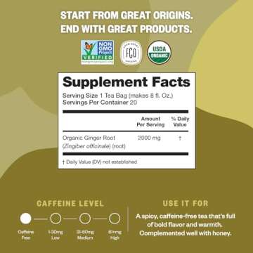FGO Organic Ginger Tea, 100 Count, Eco-Conscious Tea Bags, Caffeine Free, Packaging May Vary (Pack of 1)