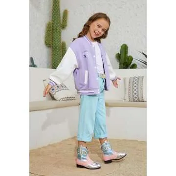 Yamvim Kids Cowboy Boots Girls Mid Calf Cowgirl Western Boots Round Toe Pull on Splicing Riding Shoes for Little Kid/Big Kid - Pink Stars - Toddler 13