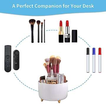 Marbrasse Desk Organizer, 360-Degree Rotating Pen Holder for Desk, Desk Organizers and Accessories with 5 Compartments Pencil Organizer, Art Supply Storage Box Caddy for Office, Home （White）