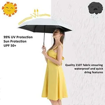BAODINI Travel Mini Umbrella for Purse With Case-Small Compact UV Umbrella Protection Sun-Lightweight Tiny Pocket Umbrella with Case for Women, Girls
