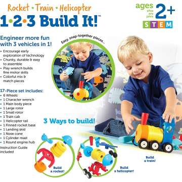 1-2-3 Build It! Rocket Train Helicopter for Toddlers