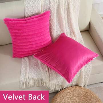 FUTEI Hot Pink Striped Decorative Throw Pillow Covers 20x20 Inch Set of 2,Square Spring Decorations ...