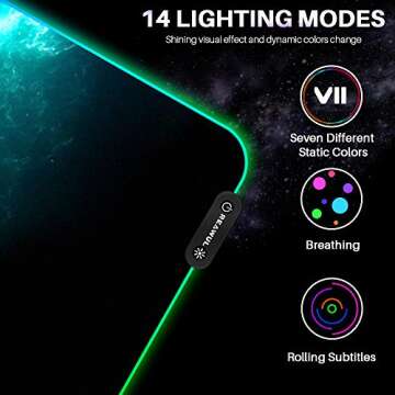 Large RGB Gaming Mouse Pad - Reawul 14 Modes Oversized Glowing Led Extended Mousepad, Anti-Slip Rubber Base and Waterproof Surface, Extra Large Soft Led Computer Keyboard Mouse Mat - 31.5 x 11.8in