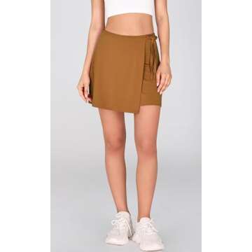 ODODOS Wrap Skorts for Women Built-in Shorts High Waist Tennis Skirts with Pockets for Casual Athletic Golf, Brown, X-Large