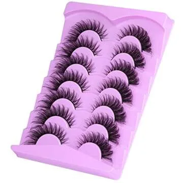 ALICE Eyelashes Fox Eye Lashes Mink Faux Fluffy Natural False Eyelashes Wispy Cat Eye Lashes Pack Fake Eyelashes 7 Pairs