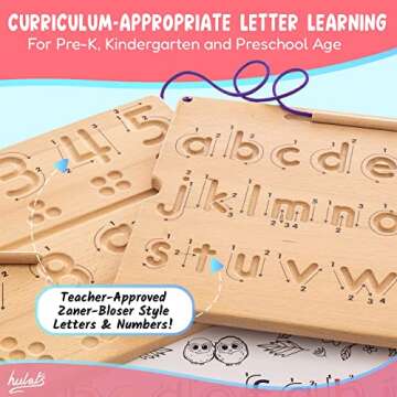 Hulats Learn to Write - Number & Letter Tracing Boards with Direction Arrows - Wooden Alphabet Learn...