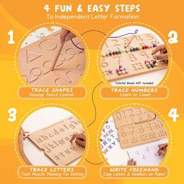 Hulats Learn to Write - Number & Letter Tracing Boards with Direction Arrows - Wooden Alphabet Learning Montessori Toys 4+ Year Old Toddler Writing Tools Beginner Preschool Classroom Must Haves