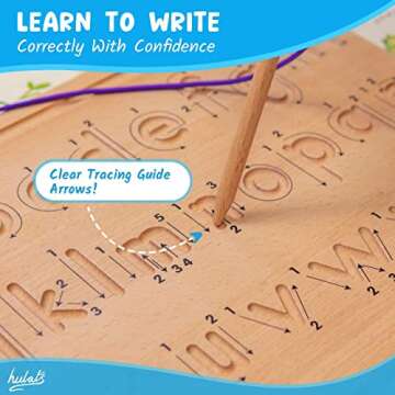 Hulats Learn to Write - Number & Letter Tracing Boards with Direction Arrows - Wooden Alphabet Learning Montessori Toys 4+ Year Old Toddler Writing Tools Beginner Preschool Classroom Must Haves