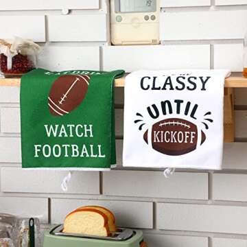 Mixweer Decorative Kitchen Towels Set of 4 Football Dish Cloths