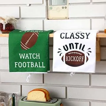 Mixweer Decorative Kitchen Towels Set of 4 Football Dish Cloths