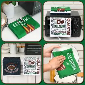 Mixweer Decorative Kitchen Towels Set of 4 Football Dish Cloths