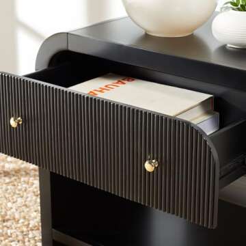 SAFAVIEH Couture Collection Liabella Black/Gold 1-Drawer Curved Nightstand (Fully Assembled)