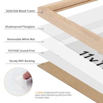 puthiac 11x17 Oak Wood Picture Frame - Minimalist 11x17 Poster Frame, 11"x17" Frame Wood, Natural Solid Wooden Picture Frames for Wall Art Photo and Prints(1 Pack, Beige)
