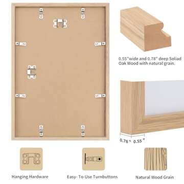 puthiac 11x17 Oak Wood Picture Frame - Minimalist 11x17 Poster Frame, 11"x17" Frame Wood, Natural Solid Wooden Picture Frames for Wall Art Photo and Prints(1 Pack, Beige)