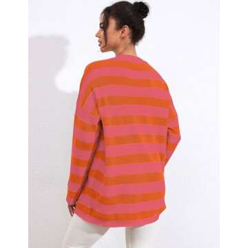 Ziesexy Striped Sweater Women Ribbed Knit Oversized Pullover Sweater Long Sleeve Crewneck Color Block Fall Tunic Sweater Top Orange Red