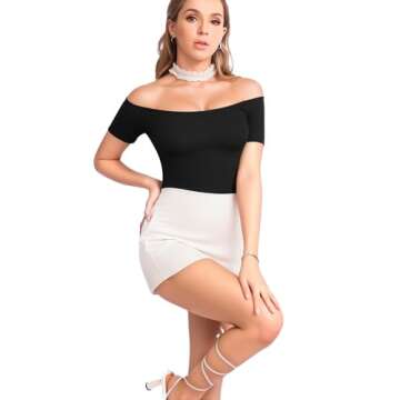 MANGOPOP Off The Shoulder Short Sleeve Bodysuit for Women