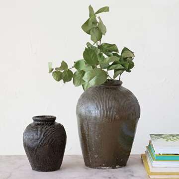 Creative Co-Op Found Decorative Textured Clay Jar, Brown Reactive Glaze, 9''