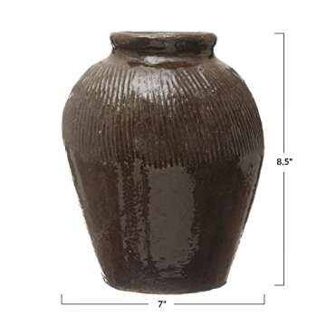 Creative Co-Op Found Decorative Textured Clay Jar, Brown Reactive Glaze, 9''
