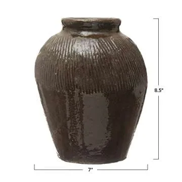 Creative Co-Op Found Decorative Textured Clay Jar, Brown Reactive Glaze, 9''