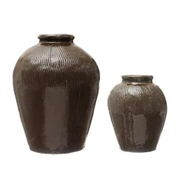 Creative Co-Op Found Decorative Textured Clay Jar, Brown Reactive Glaze, 9''