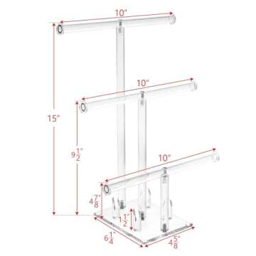 Ikee Design 3-Tier Acrylic Bracelet Necklace Bangle Jewelry Display Holder Stand with Ring Holder fo...