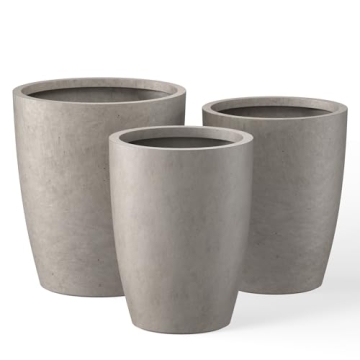 Kante 18.1",20.5",22.4" H Tall Round Concrete Planters Set of 3, Outdoor Indoor Modern Decorative Pl...