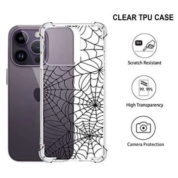 YESPURE for iPhone 14 Pro Max Halloween Case,Black Spider Web Halloween Designed Crystal Clear Soft TPU Anti-Fall Anti-Scratch Shockproof Protective Phone Cover 6.7 inch - Spider Web