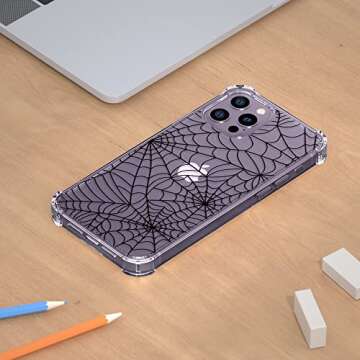 YESPURE for iPhone 14 Pro Max Halloween Case,Black Spider Web Halloween Designed Crystal Clear Soft TPU Anti-Fall Anti-Scratch Shockproof Protective Phone Cover 6.7 inch - Spider Web