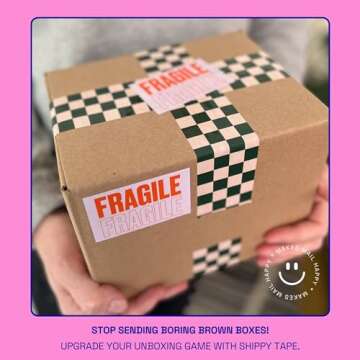 Checkerboard Pattern Packing and Shipping Tape for Small Business, Pink Dark Green Checkered Decorat...