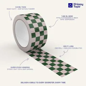 Checkerboard Pattern Packing and Shipping Tape for Small Business, Pink Dark Green Checkered Decorative Printed Packaging Tape, 1.88" x 110 Yards (330 feet)