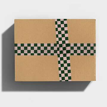 Checkerboard Pattern Packing and Shipping Tape for Small Business, Pink Dark Green Checkered Decorative Printed Packaging Tape, 1.88" x 110 Yards (330 feet)