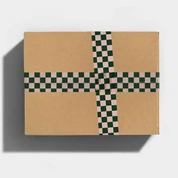Checkerboard Pattern Packing and Shipping Tape for Small Business, Pink Dark Green Checkered Decorative Printed Packaging Tape, 1.88" x 110 Yards (330 feet)