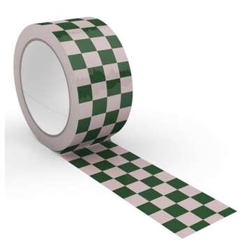 Checkerboard Pattern Packing and Shipping Tape for Small Business, Pink Dark Green Checkered Decorative Printed Packaging Tape, 1.88" x 110 Yards (330 feet)