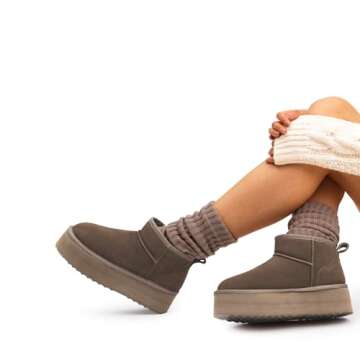 DREAM PAIRS FuzzyClassic Platform Mini Boots for Women Suede Genuine Leather, Classic Winter Ankle Snow Boots with Memory Foam Insole Lightweight Anti-Slip Outsole Outdoor,Size 9,Taupe,SDSB2427W