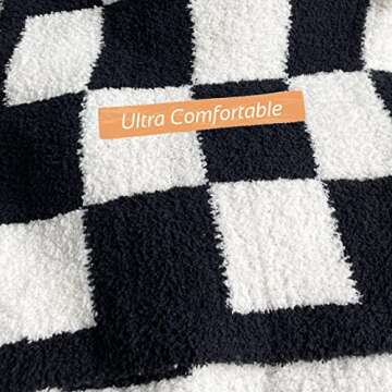 Fuzzy Blanket Black Checkered Blanket Decorative Plaid Blanket - Super Soft Warm Cozy Microfiber Blanket for Chair, Sofa, Couch, Bed, Camping, Travel (Classic Black)