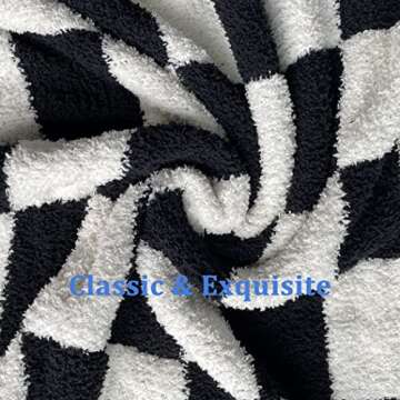 Fuzzy Blanket Black Checkered Blanket Decorative Plaid Blanket - Super Soft Warm Cozy Microfiber Blanket for Chair, Sofa, Couch, Bed, Camping, Travel (Classic Black)